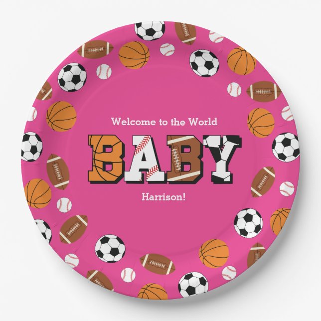 Sporthinderdusche Pink Girl Pappteller (Vorderseite)