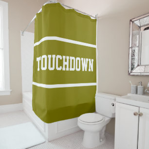 Sportig moderne Olive TOUCHDOWN weiße Textstreifen Duschvorhang