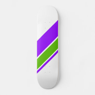 Sportige lila-limettengrüne Rennstreifen auf Weiß Skateboard