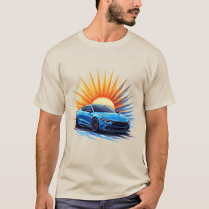 Sportiger blauer Rennwagen Geschwindigkeits-Bewegu T-Shirt