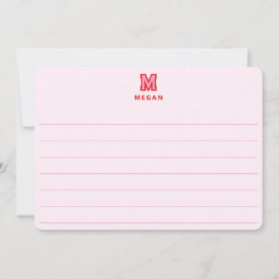 Sportiges Monogramm, großformatige, rosa linierte Mitteilungskarte