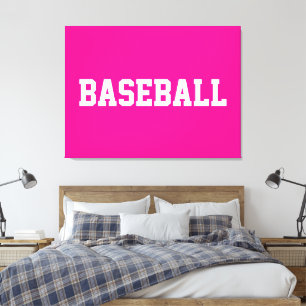 Sportiges Weißes BASEBALL-Text auf Helligrosa Leinwanddruck