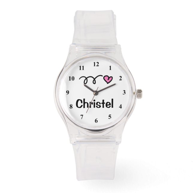 Sportive Mädchenuhr mit personalisierbarem Namen Armbanduhr (Vorderseite)