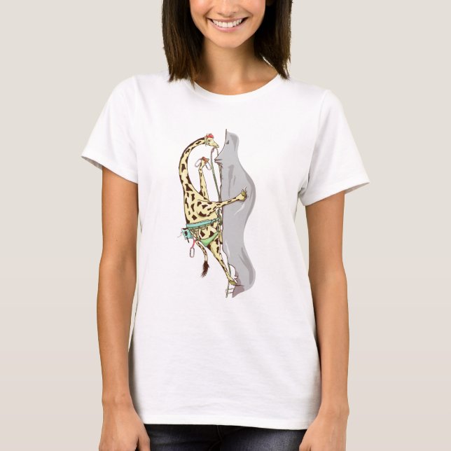Sportklettergiraffe Klettern Cartoon T-Shirt (Vorderseite)