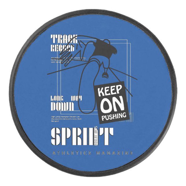 Sportler behielt auf Pushing Eishockey Puck (Vorderseite)