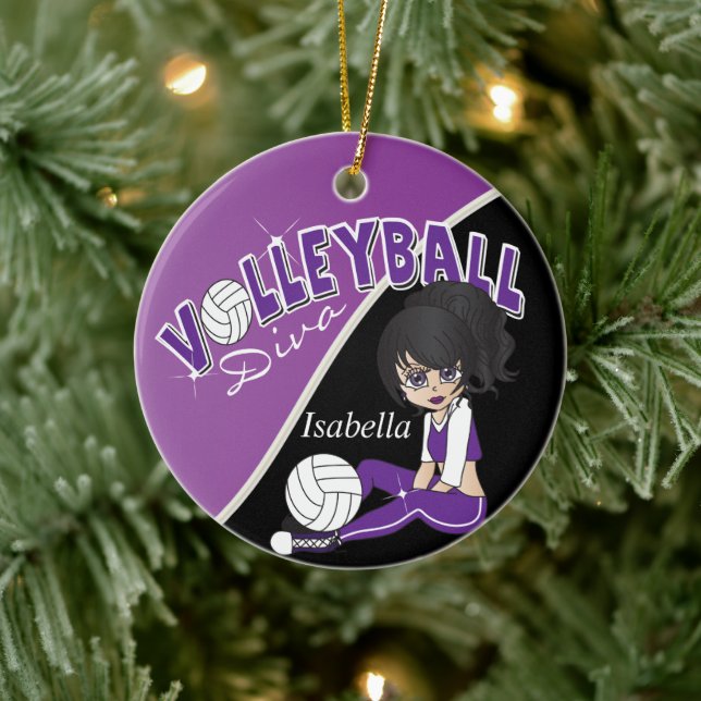 Sportler Lila Volleyball Player Diva Girl Keramik Ornament (Baum)