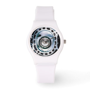Sportliche DrehMotor-Uhr, weißer Silikon-Bügel Armbanduhr