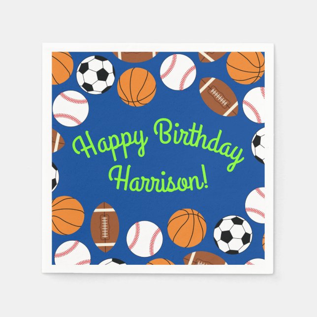 Sportliche Geburtstagsparty Kinder Niedlich Serviette (Vorderseite)