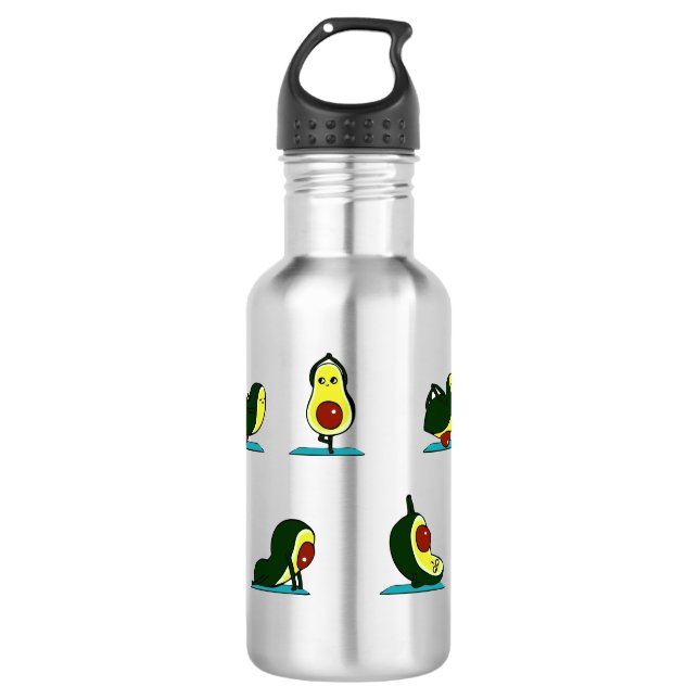 Sportliche lustige Wasserflasche. Avocado Yoga Edelstahlflasche (Vorderseite)