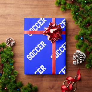 Sportliche Schräglage Weiße FUßBALL-Text auf Hellb Geschenkpapier