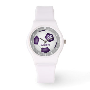 sportliche Tore im Detail lila Weißfußball Armbanduhr