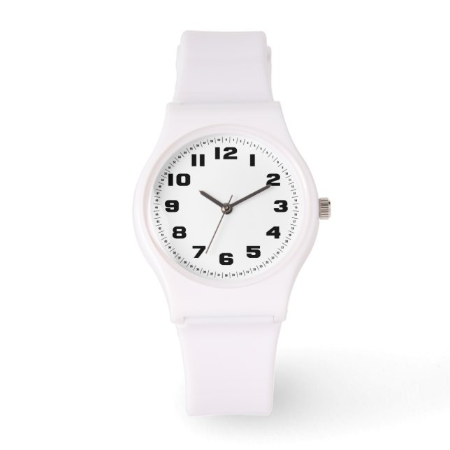 Sportliche weiße Silikon Damenuhr Armbanduhr (Vorderseite)
