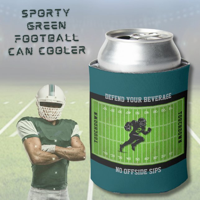 Sportlicher grüner Fußballfan kann sich kühlen Dosenkühler (Defend Your Beverage! Personalized Football Can Cooler)