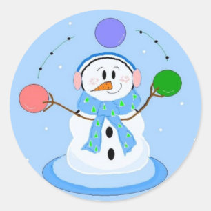 Sportlicher Jongleur-Schneemann Runder Aufkleber