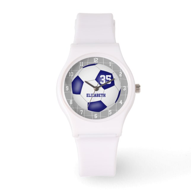 Sportlicher Tor-Netzschmuck Blauweißer Fußball Armbanduhr (Vorderseite)