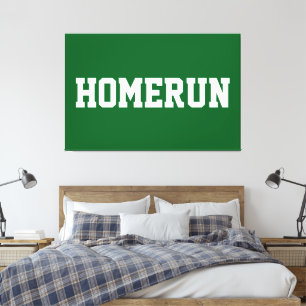 Sportliches Weißes HOMERUN-Text auf Tiefgrün Leinwanddruck