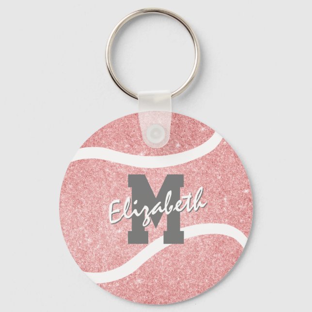 Sportmädchen pinkfarbene mit Monogramm Tennistasch Schlüsselanhänger (Vorderseite)