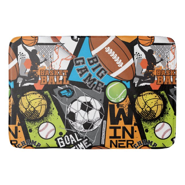 Sportmuster mit Bällen Badematte (Vorderseite)