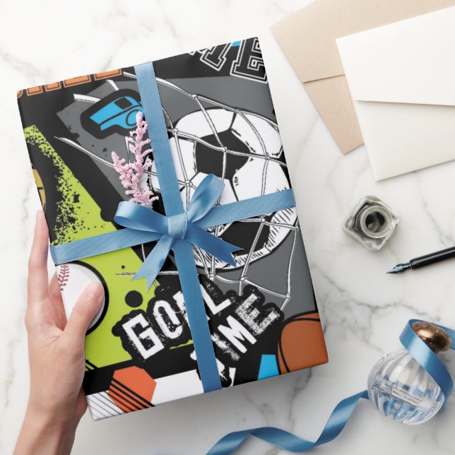 Sportmuster mit Bällen Geschenkpapier (Schenken)