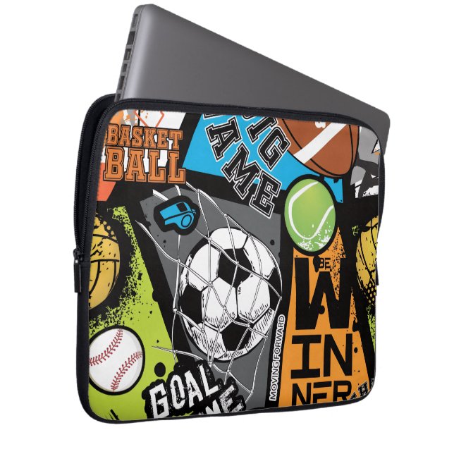 Sportmuster mit Bällen Laptopschutzhülle (Vorne Rechts)