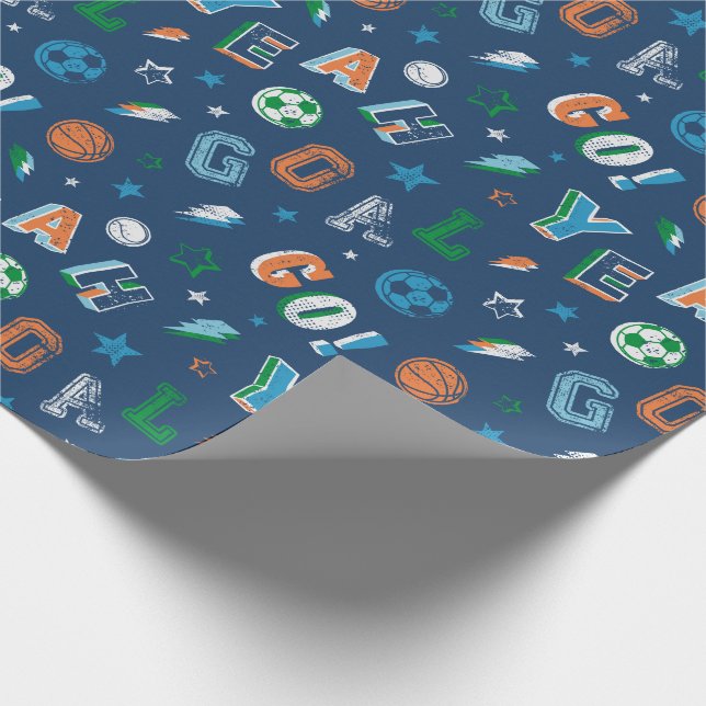 Sportmuster mit Text, Kugeln und Sternen Geschenkpapier (Ecke)