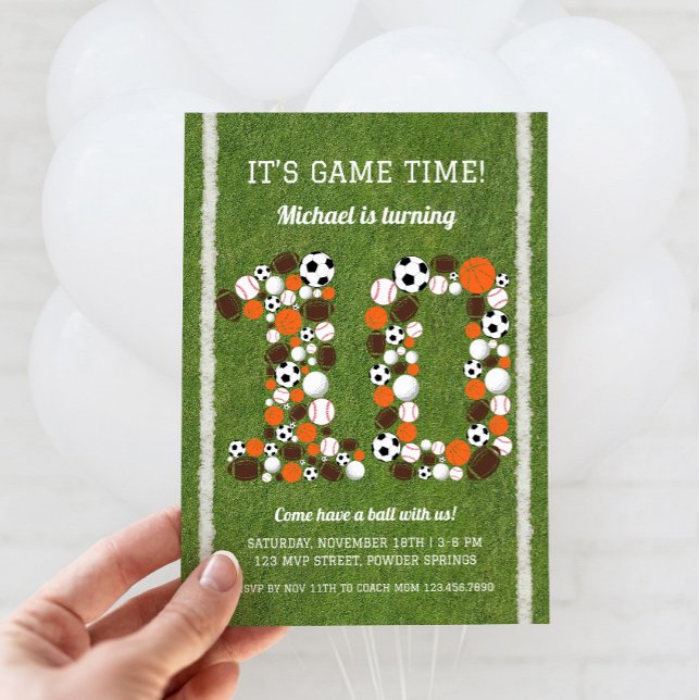Sports 10e anniversaire de fête Invitation (Sports 10th Birthday Invitation)