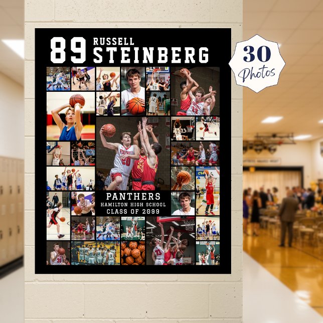 Sports 30 Photo Collage Player Name Number Poster (Von Creator hochgeladen)