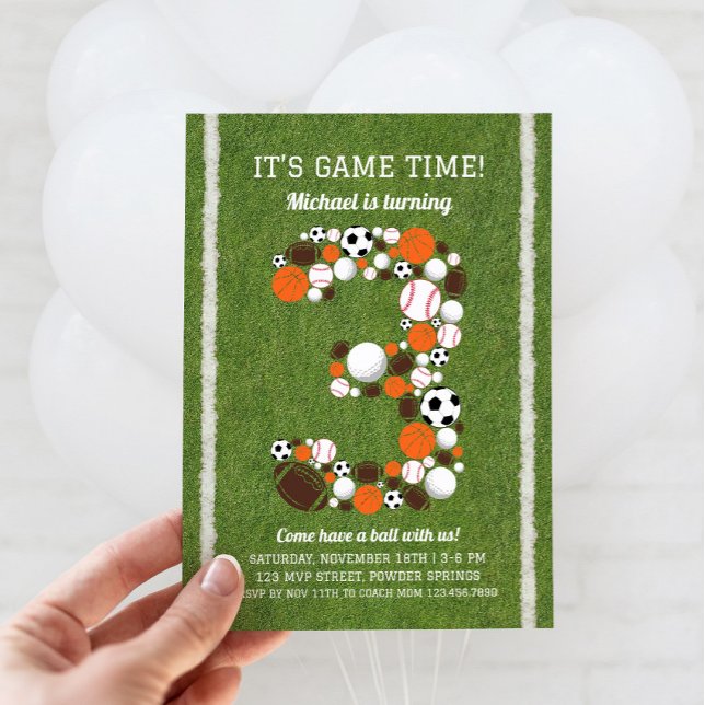 Sports 3e anniversaire de fête Invitation (Sports 3rd Birthday Invitation)