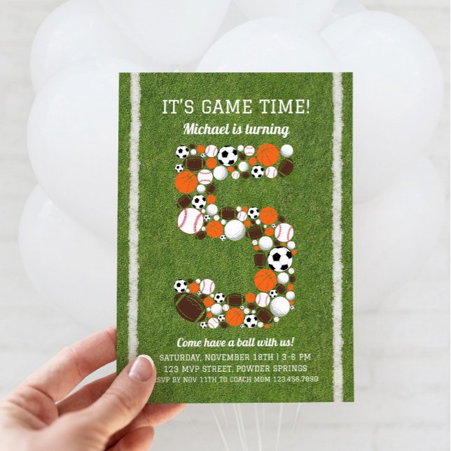 Sports 5e anniversaire Invitation de fête (Sports 5th Birthday Invitation)