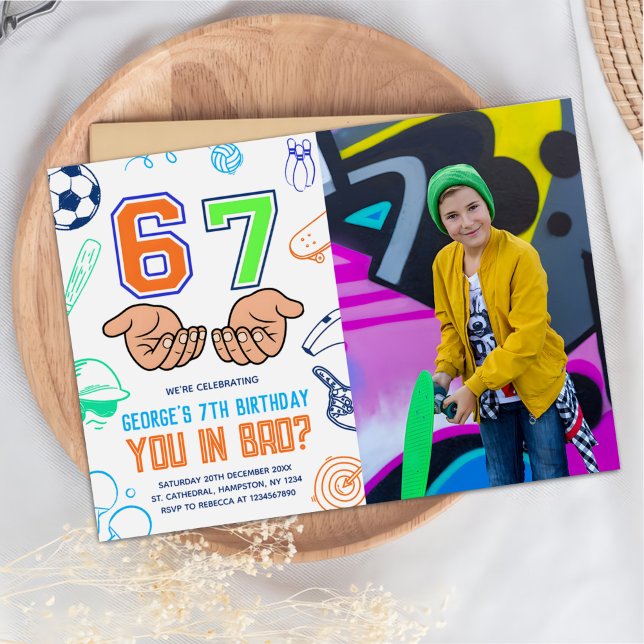 Sports 6 7 Meme Trend Six Seven Birthday Photo Einladung (Von Creator hochgeladen)