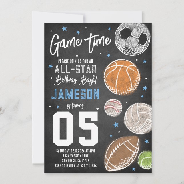 Sports All-Star Anniversaire Fête Invitation (Devant)