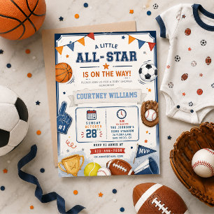 Sports Baby Shower MVP Thema Basketball Fußball Einladung