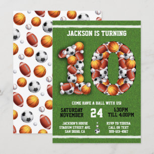 Sports Balles à thème 10e anniversaire Invitation 