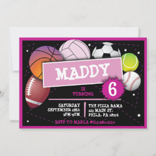 SPORTS BALLES FILLES Invitation fête d'anniversair