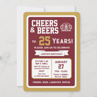 Sports Bar Geburtstags Cheers und Bier zum 25. Geb Einladung