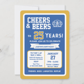Sports Bar Geburtstags Cheers und Bier zum 25. Geb Einladung