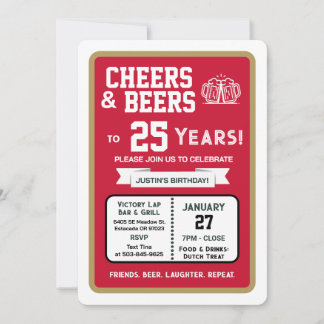 Sports Bar Geburtstags Cheers und Bier zum 25. Geb Einladung