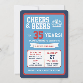 Sports Bar Geburtstags Cheers und Bier zum 35. Geb Einladung