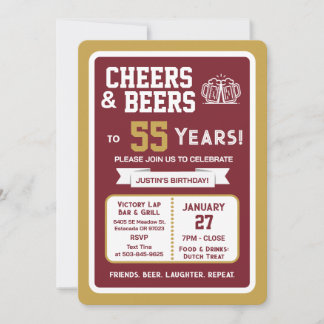 Sports Bar Geburtstags Cheers und Bier zum 55. Leb Einladung
