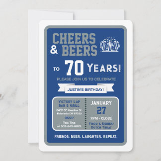 Sports Bar Geburtstags Cheers und Bier zum 70. Geb Einladung
