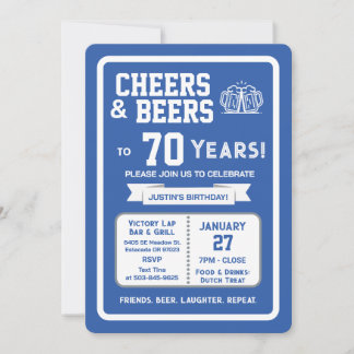 Sports Bar Geburtstags Cheers und Bier zum 70. Geb Einladung
