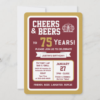 Sports Bar Geburtstags Cheers und Bier zum 75. Geb Einladung