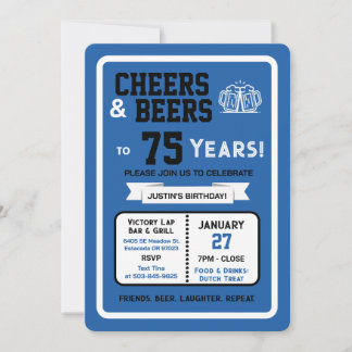 Sports Bar Geburtstags Cheers und Bier zum 75. Geb Einladung