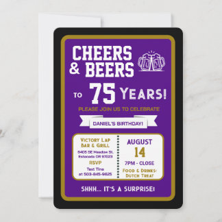 Sports Bar Geburtstags Cheers und Bier zum 75. Geb Einladung