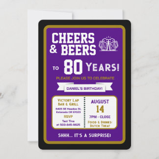 Sports Bar Geburtstags Cheers und Bier zum 80er Einladung