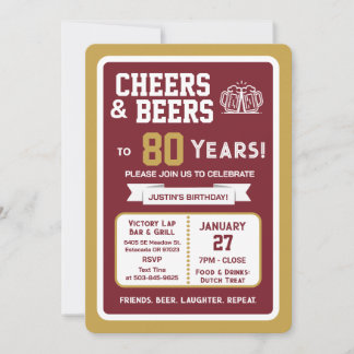 Sports Bar Geburtstags Cheers und Biere für 80 Jah Einladung