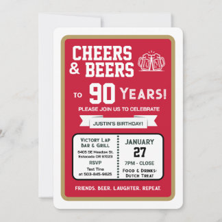 Sports Bar Geburtstags Cheers und Biere für 90 Jah Einladung