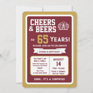 Sports Bar Surprise Party Cheers to 65 Years Einladung
