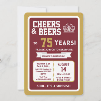 Sports Bar Surprise Party Cheers to 75 Years Einladung