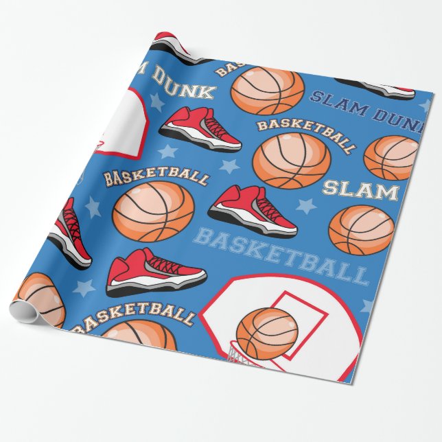 SPORTS Basketball Slam Dunk Fun Athlete Muster Geschenkpapier (Ungerollt)
